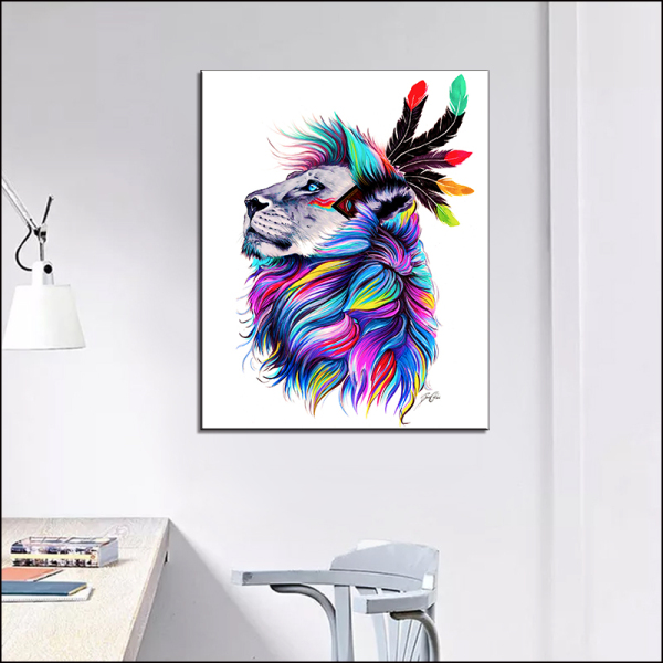 Colourful Lion Canvas Painting Wall Art Picture for Living Room Home Poster Animal Art Print Canvas No Frame