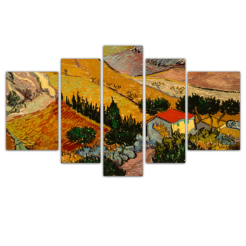 Factory Wholesale Framless Art Print Living room decoration five panel oil painting village field landscape canvas painting