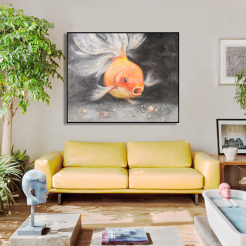 Peinture à l'huile d'art de poisson doré de qualité supérieure, peintures à l'huile de toile faites à la main de décoration d'hôtel à la maison