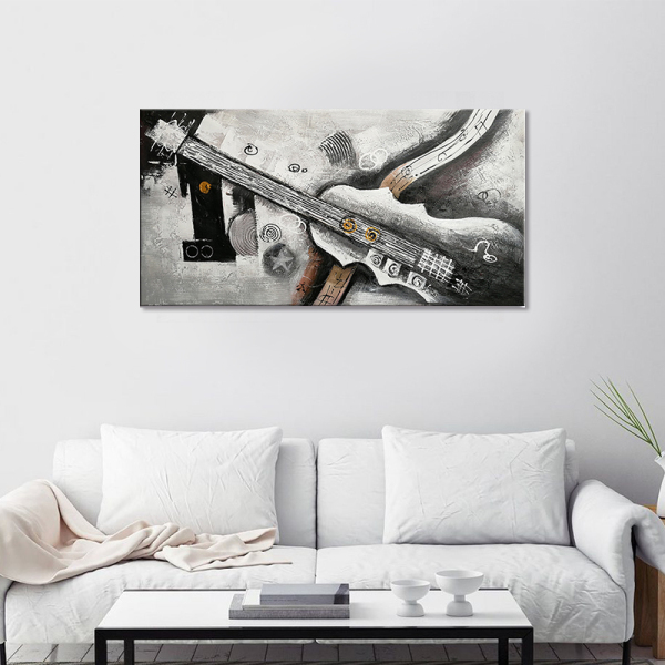 100% Handmade  Texture Oil Painting dark guitar   Abstract Art Wall Pictures for Living Room Home Office Decoration