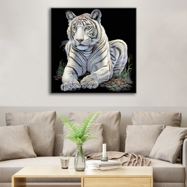 High end rolled packing lovely white tiger animal painting, hanging canvas art painting without frame