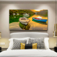 Digital printing canvas painting beautiful lake scenic with boat, scenery art picture 3d printing painting