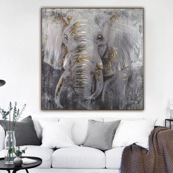Handmade Oil Paintings 3D Grey elephant Abstract Panting Animal Canvas Wall Art For Home Decor
