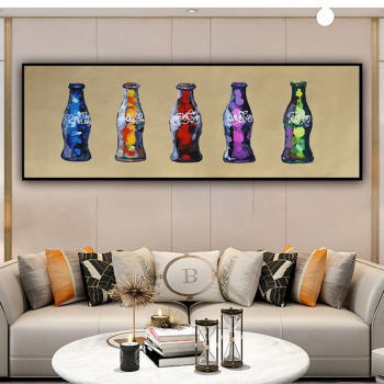 Pintura al óleo abstracta hecha a mano, botella de coca cola colorida para sala de estar, hogar, hotel, cafetería, decoración moderna para el hogar