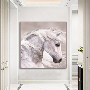 Modern style gloomy white horse animal art ink printed painting, OEM design custom printed canvas painting