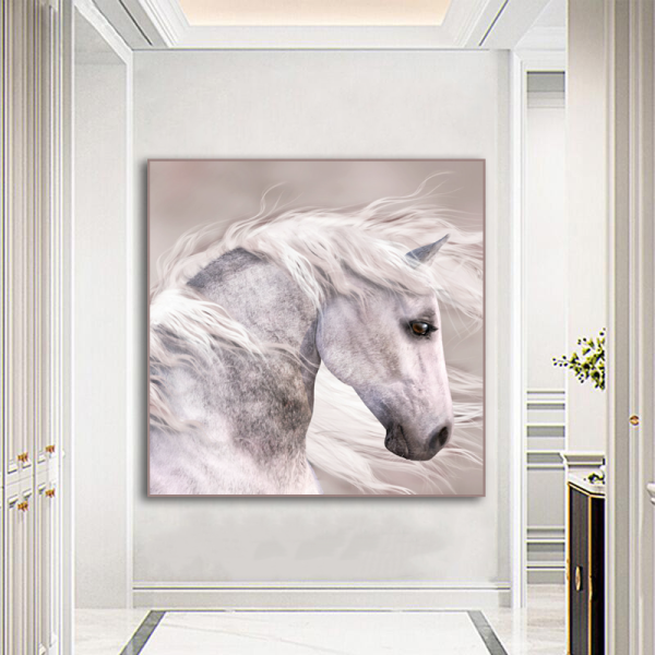 Modern style gloomy white horse animal art ink printed painting, OEM design custom printed canvas painting