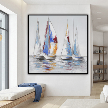 handmade oil painting Sailing ships on the sea Thick texture home decor Wall Decoration