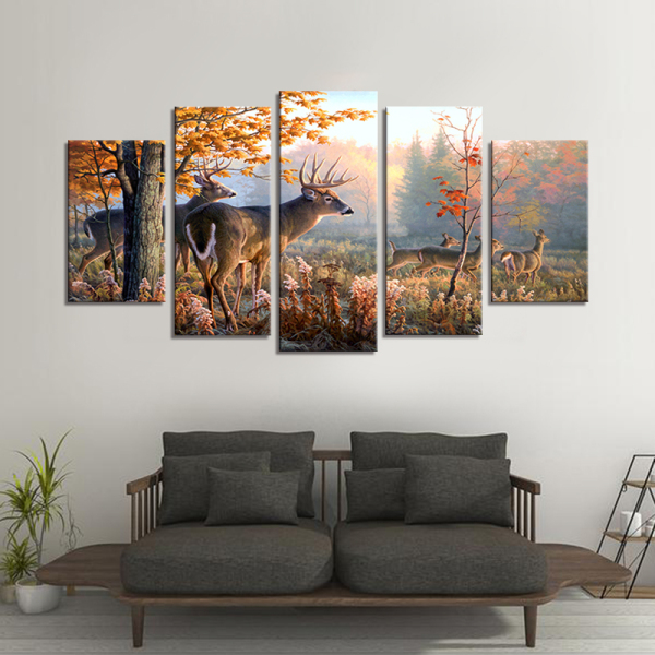 5 panels deer Beacon Canvas Wall Art Canvas Painting Custom Wall Paintings Art Work Painting  Living Room Wall Decoration
