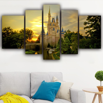 Wholesale 5 Panel Wall Art Custom Picture Castle Print Hanging Popular Canvas Painting