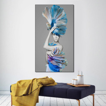 Abstract Beautiful Lady Wall Art Canvas Painting In Hat With Peacock Feathers Artwork Print Home Decor Abstract Beautiful Lady Wall Art Canvas Painting In Hat With Peacock Feathers Artwork Print Home Decor