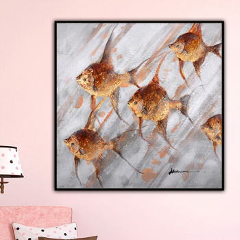 Handmade Oil Paintings Gold Fishes Large Abstract Painting Animal Print Canvas Wall Art Home Decor