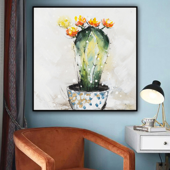 Skilled Artist Handmade High Quality Colorful Cactus Oil Painting on Canvas Green Plants Cactus Oil Painting for Living Room