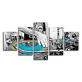 Hot Selling 5 Panel Musical Instruments Art Canvas Painting, Canvas Print Canvas Wall Art Deco Painting
