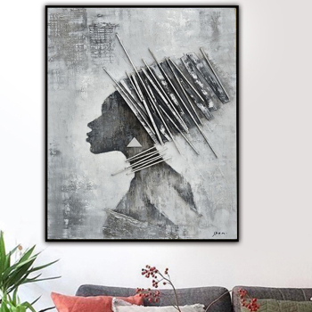 Afrikanische Frauen Kunst Ölgemälde weiß und schwarz Poster und Druck Porträt dekorative Malerei für Wohnzimmer