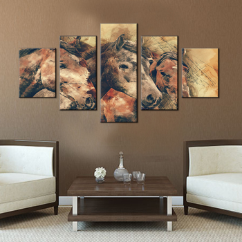5 panneaux animal rétro peinture impression cheval art toile peintures pour salon bureau décoration de noël