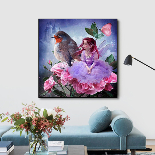 Factory direct sale cartoon girl and bird  painting children gift 5D DIY diamond painting set