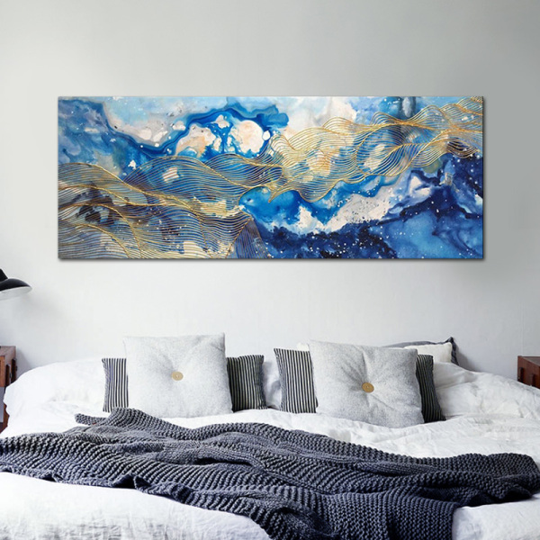 abstract canvas painting blue Landscape canvas wall art picture for living room decoration modern Muur Large Size