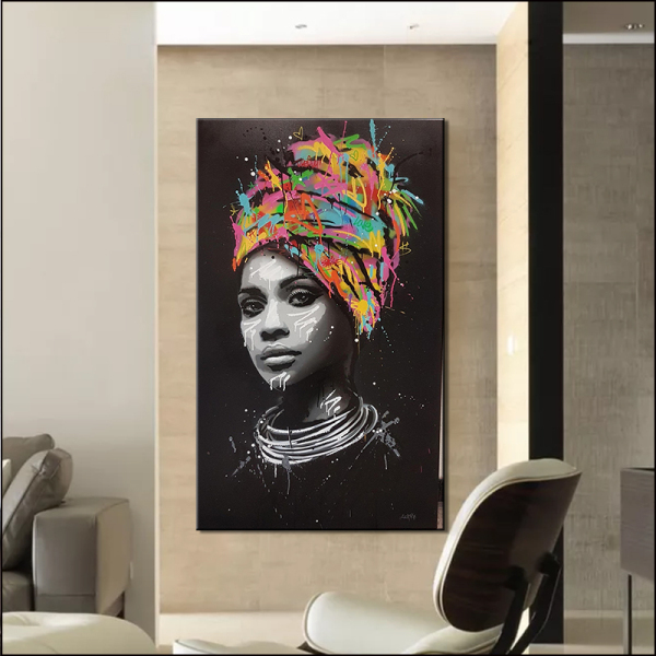 Most popular high resolution canvas painting, the fashional black lady art canvas painting