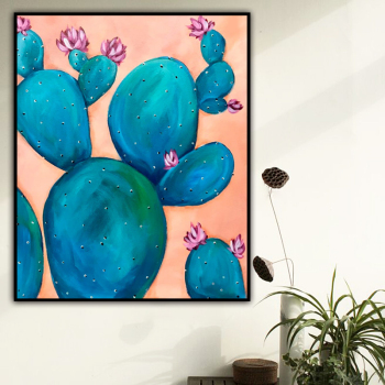 100% fait à la main Texture peinture à l'huile fleur de Cactus Art abstrait mur photos pour salon maison bureau décoration