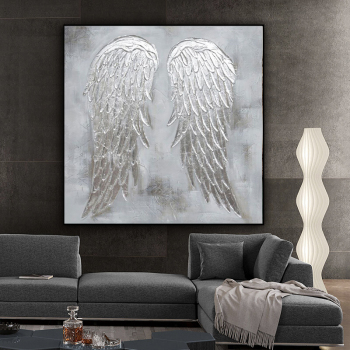Custom handmade quality canvas artwork handmade painting, angel wings silver abstract oil painting from photo
