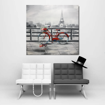 Modern Decoration Romantic Eiffel Tower Bike Canvas Painting Custom Handmade Quality Canvas Oil Painting