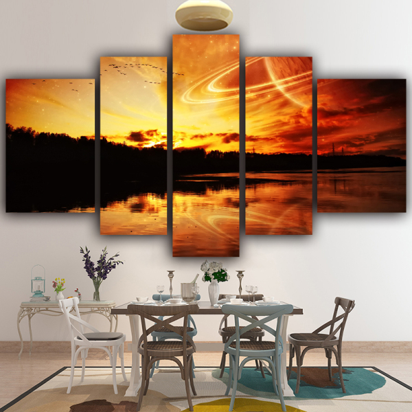 Modern  Canvas 5 Panel Hot Scenery in the setting sun Broad mood  Wall Art Poster HD Print Painting Pictures