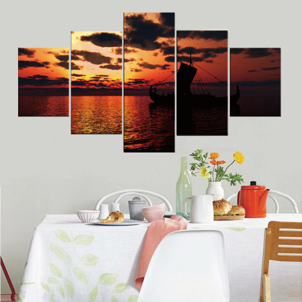 Super quality designs sunset and sailing boat painting art printing canvas decorative painting