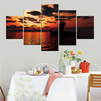 Super quality designs sunset and sailing boat painting art printing canvas decorative painting