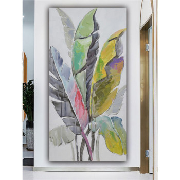 Handmade Abstract Design Wall Art Canvas Oil Painting On Canvas, Stretched Color banana leaves Oil Painting