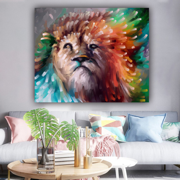 Hot sale OEM Lion Picture Living Room Sofa Background Decorative Painting Printed Canvas Oil Painting