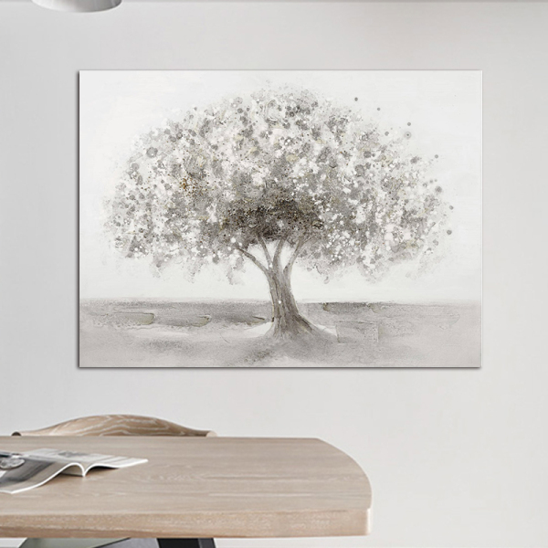 Mintura Oil Painting on Canvas Hand Made Art Hand Painted Acrylic Canvas Grey Tree Wall Art Home Decor Office Decor No Framed