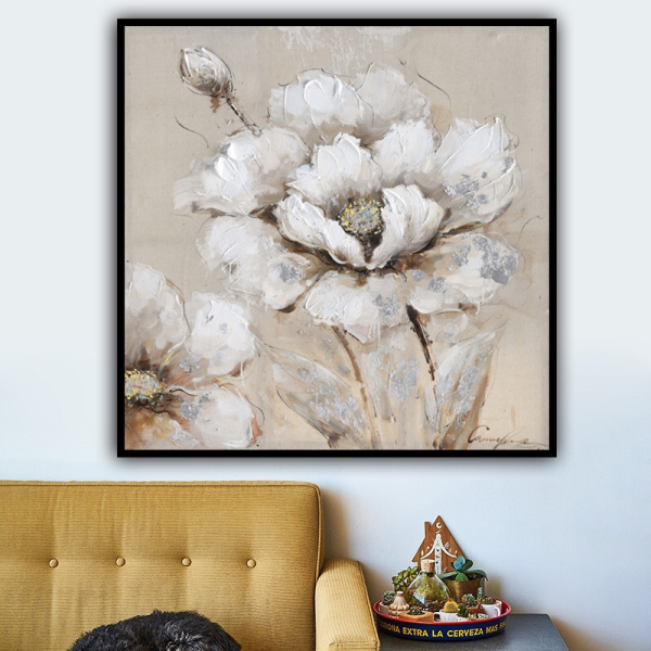 Wholesale Custom grey flowers Home Accessories Canvas Painting  Handmade Oil Painting  for home decor