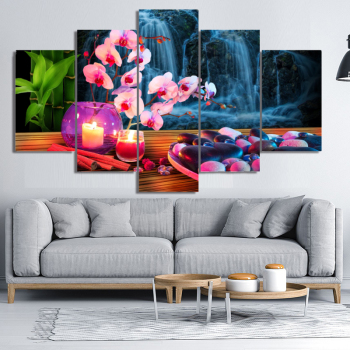Waterfall Painting Scenery Canvas Panel Custom Decorative Home Decoration Landscape Living Room Picture Prints 5 Piece Wall Art