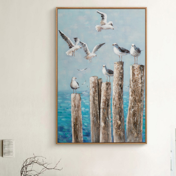 Handmade Texture Oil Painting Seabirds by the sea Abstract Art Wall Pictures for Home Office Decoration