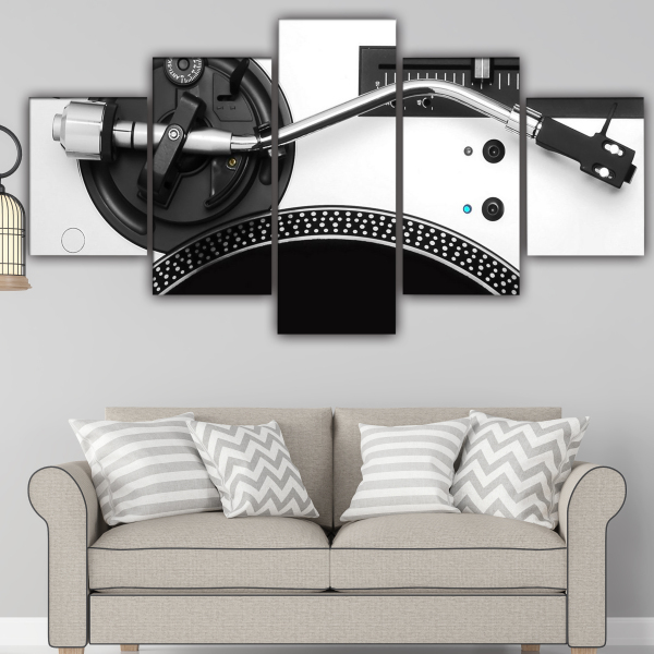 Modern Frameless Black And White Metal Mechanical Disc Music Instrument Canvas Wall Art 5 Combination Painting Home Decor Oil