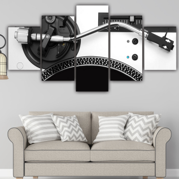 Modern Frameless Black And White Metal Mechanical Disc Music Instrument Canvas Wall Art 5 Combination Painting Home Decor Oil
