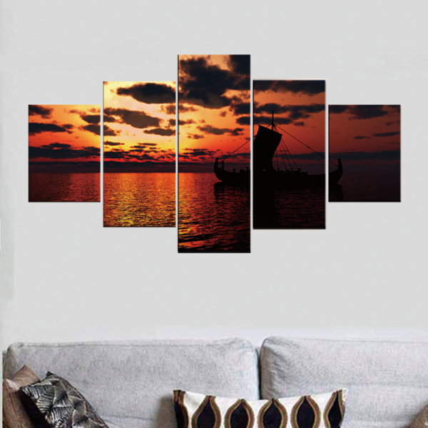 Super quality designs sunset and sailing boat painting art printing canvas decorative painting