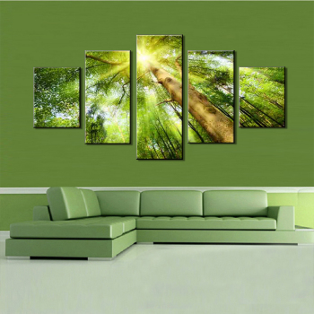 Photos décoration de la maison HD imprimé peintures modulaires affiches moderne 5 panneau vert arbre paysage Tableau mur Art toile