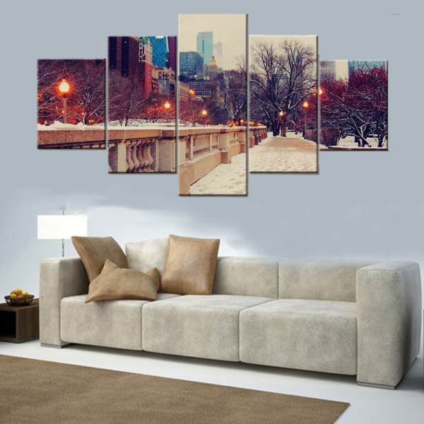 Modern Frameless City Snowscape Printing Wall Art Home Oil Painting Decoration 5 Living Room Pictures