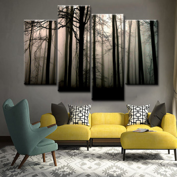Misterioso bosque de niebla pinturas al óleo 4 pinturas de decoración del hogar en la pared
