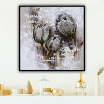 handmade oil painting  Thick texture gray Flowers in bud  home decor  Wall Decoration