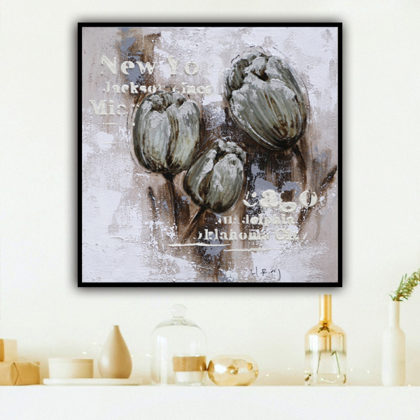handmade oil painting  Thick texture gray Flowers in bud  home decor  Wall Decoration