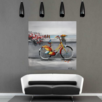 Romantic High Quality Seabeach Birds Bicycle Hand-painted Canvas Oil Painting for Wall Decor