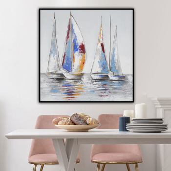 handmade oil painting Sailing ships on the sea Thick texture home decor Wall Decoration