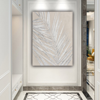 Handmade Texture Oil Painting Large gray leaves Abstract Art Wall Pictures for Home Office Decoration