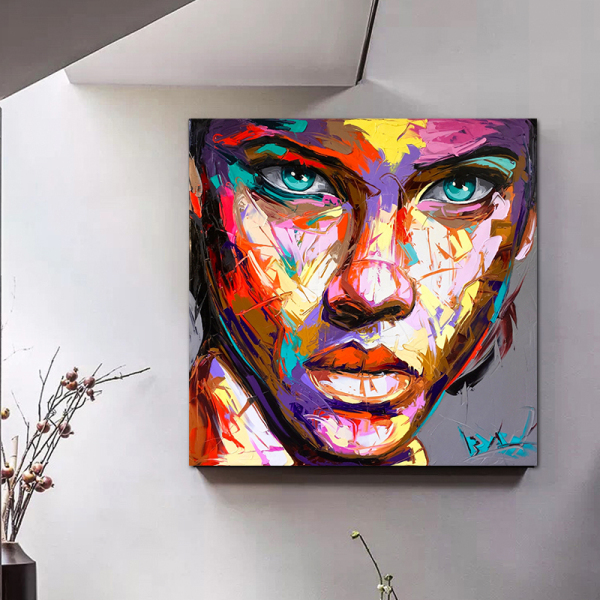 Modern custom canvas painting, abstract colorful face art painting, thick texture no framed printed canvas painting