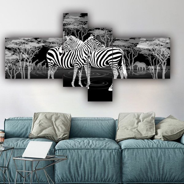 Hot selling classic wall art forest two zebras photo stitching canvas wholesale original product painting