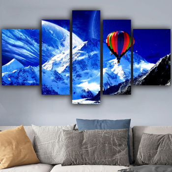 Modern Canvas 5 Panel Hot air balloon snow mountain Wall Art Poster HD Print Painting Modular Pictures