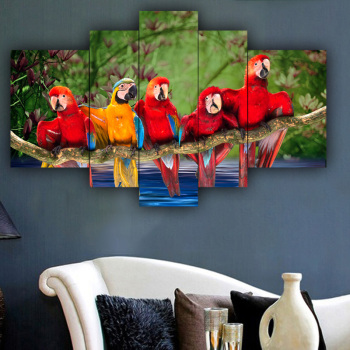 Original Five Printed Parrot Picture Custom Printing Living Room Sofa Background Canvas Decorative Painting