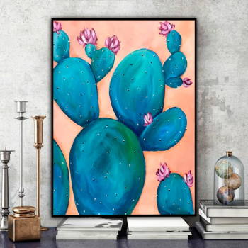 100% fait à la main Texture peinture à l'huile fleur de Cactus Art abstrait mur photos pour salon maison bureau décoration